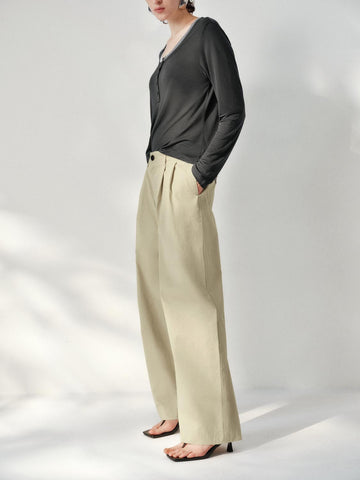 Urban Revivo Wide Leg Pants-Light Khaki