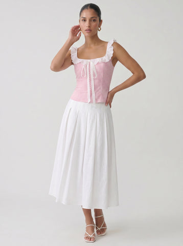 Gingham Eyelet Ruffle Trim Top