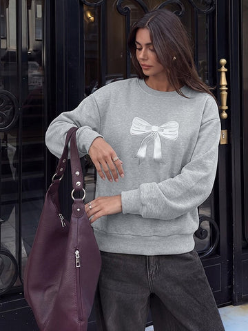 Cozy Bow Graphic Crewneck Sweatshirt