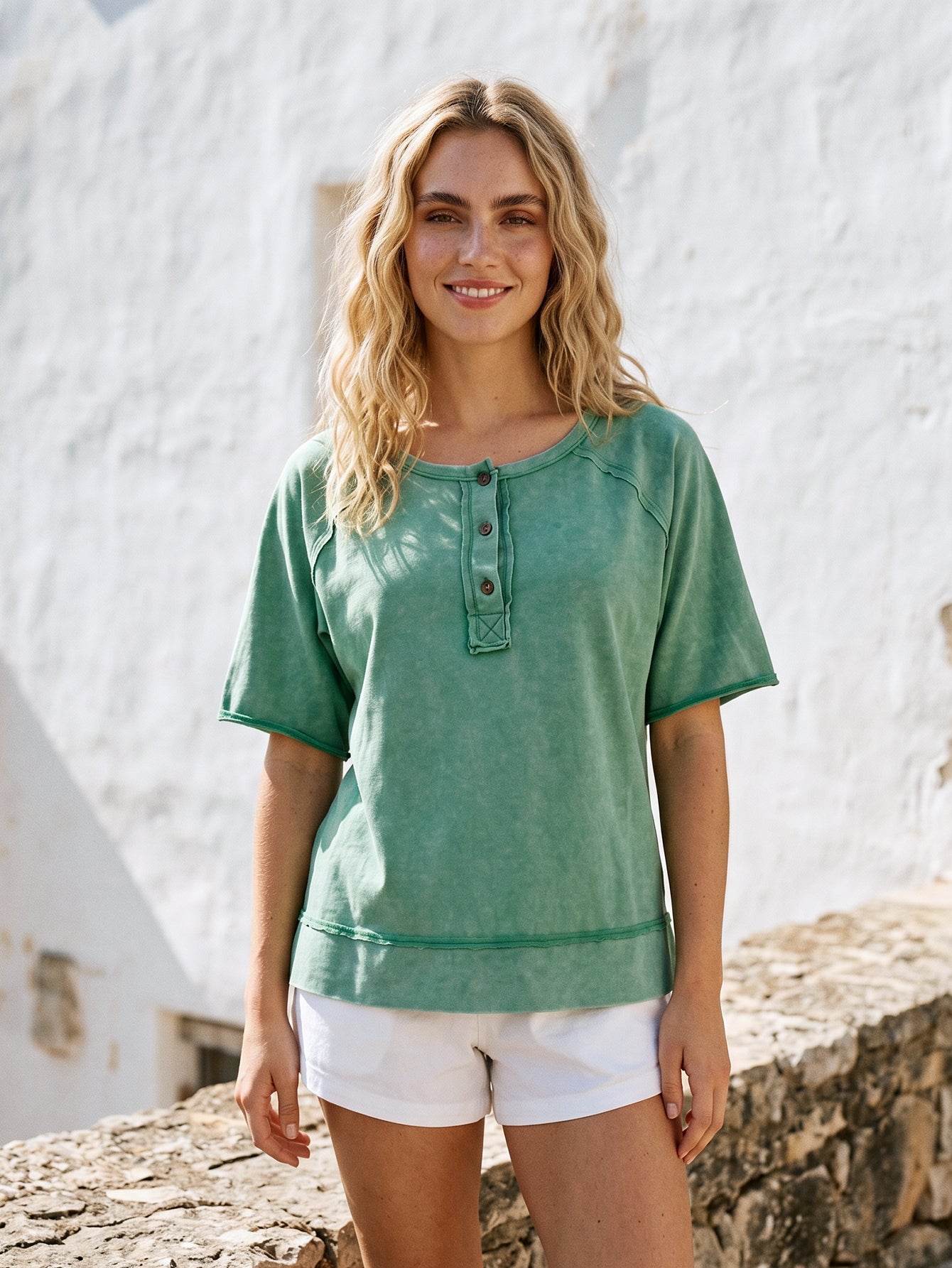 Vintage Washed Henley Raglan T-Shirt