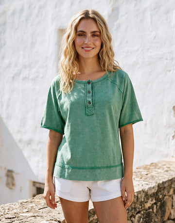 Vintage Washed Henley Raglan T-Shirt