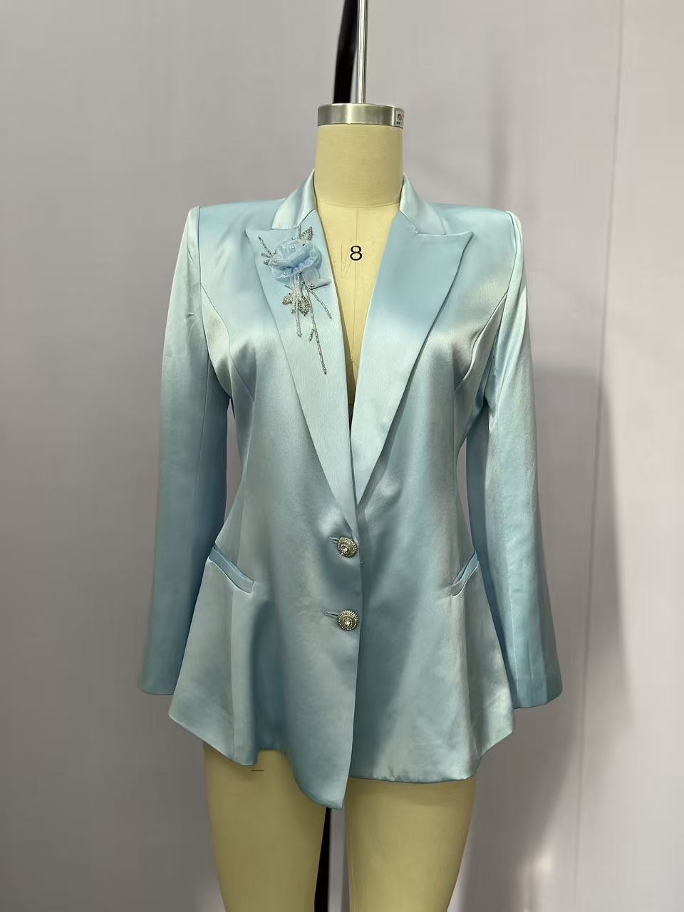 Elegant Satin Peplum Blazer Jacket