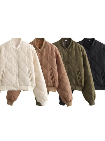 Lightweight Quilted Snap Button Bomber Jacket
