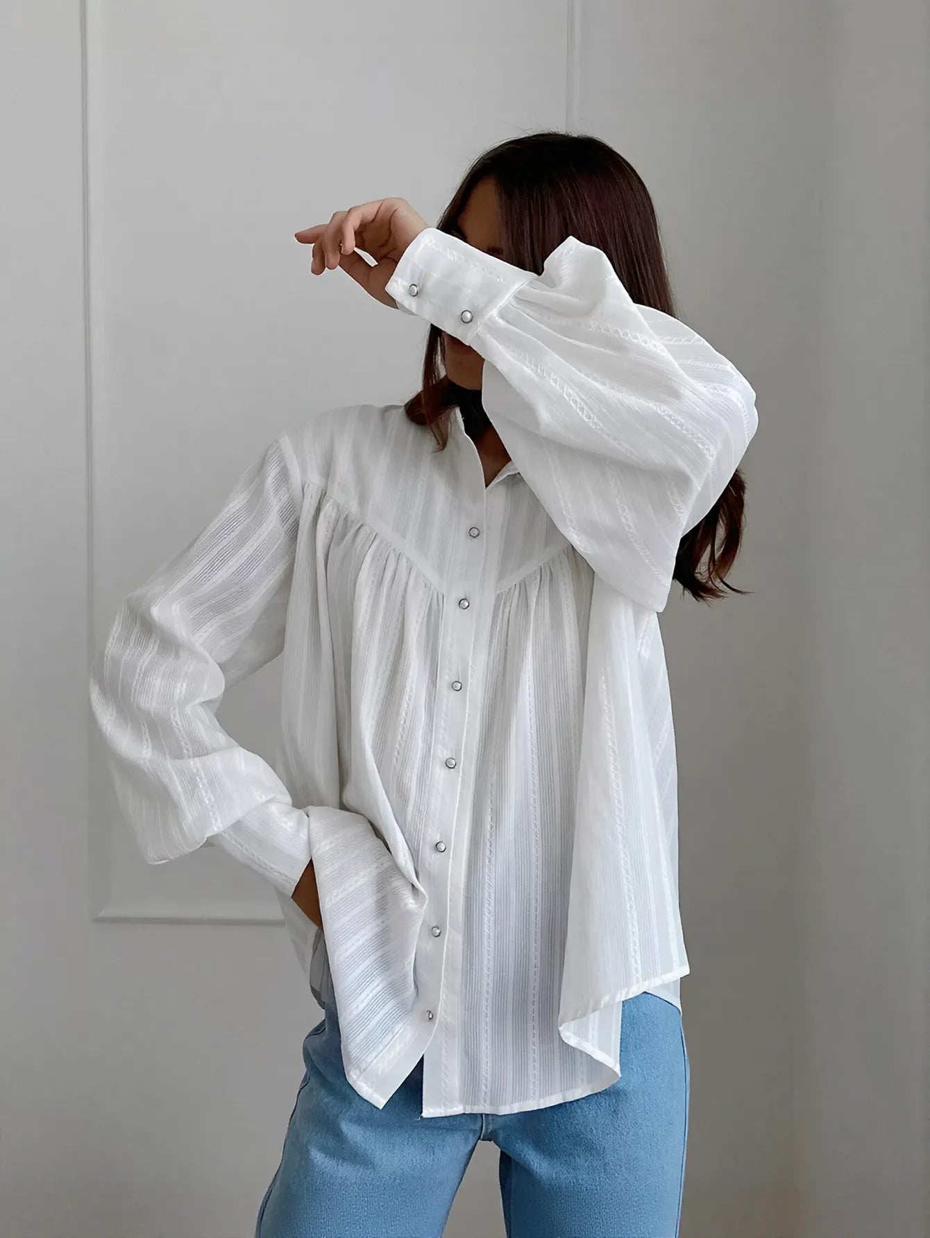 Oversized Textured Button Down Shirt