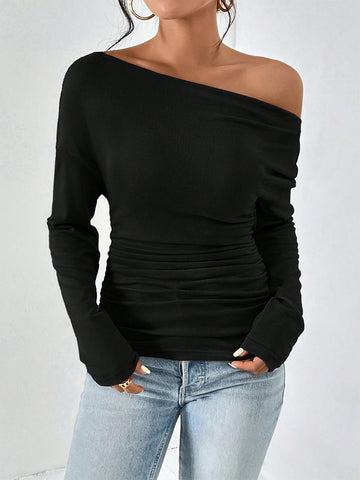 Asymmetric Ruched Long Sleeve T-shirt