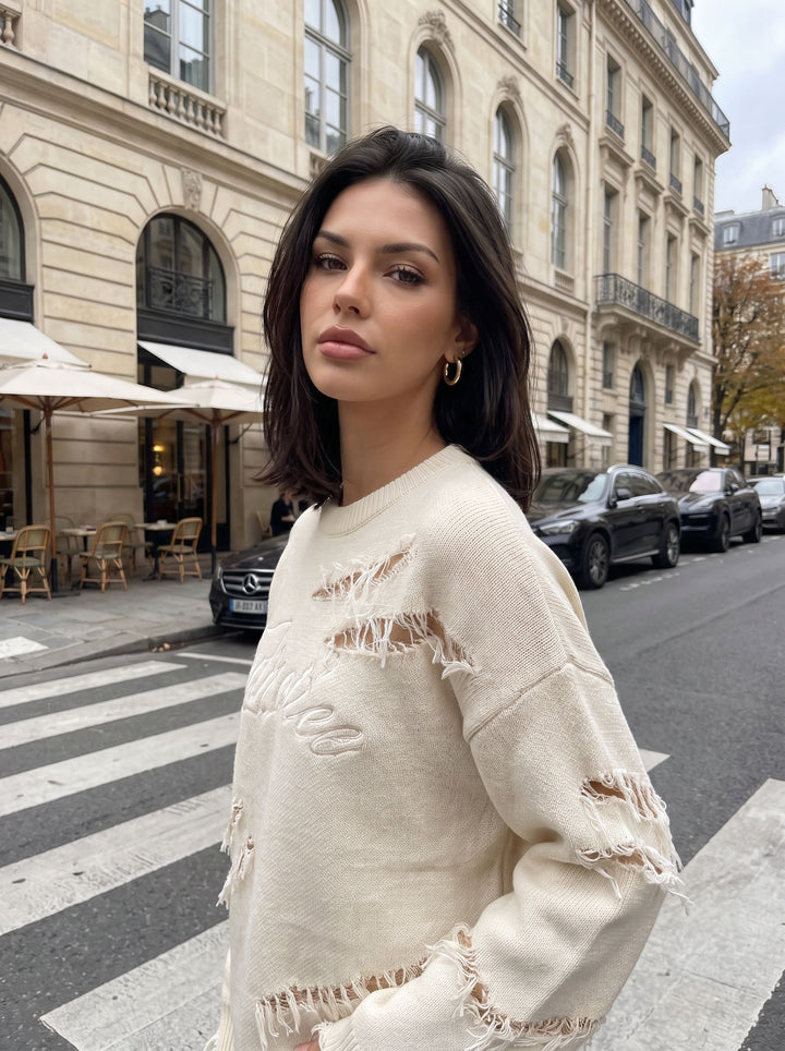 Distressed Oversized Graphic Knit Sweater