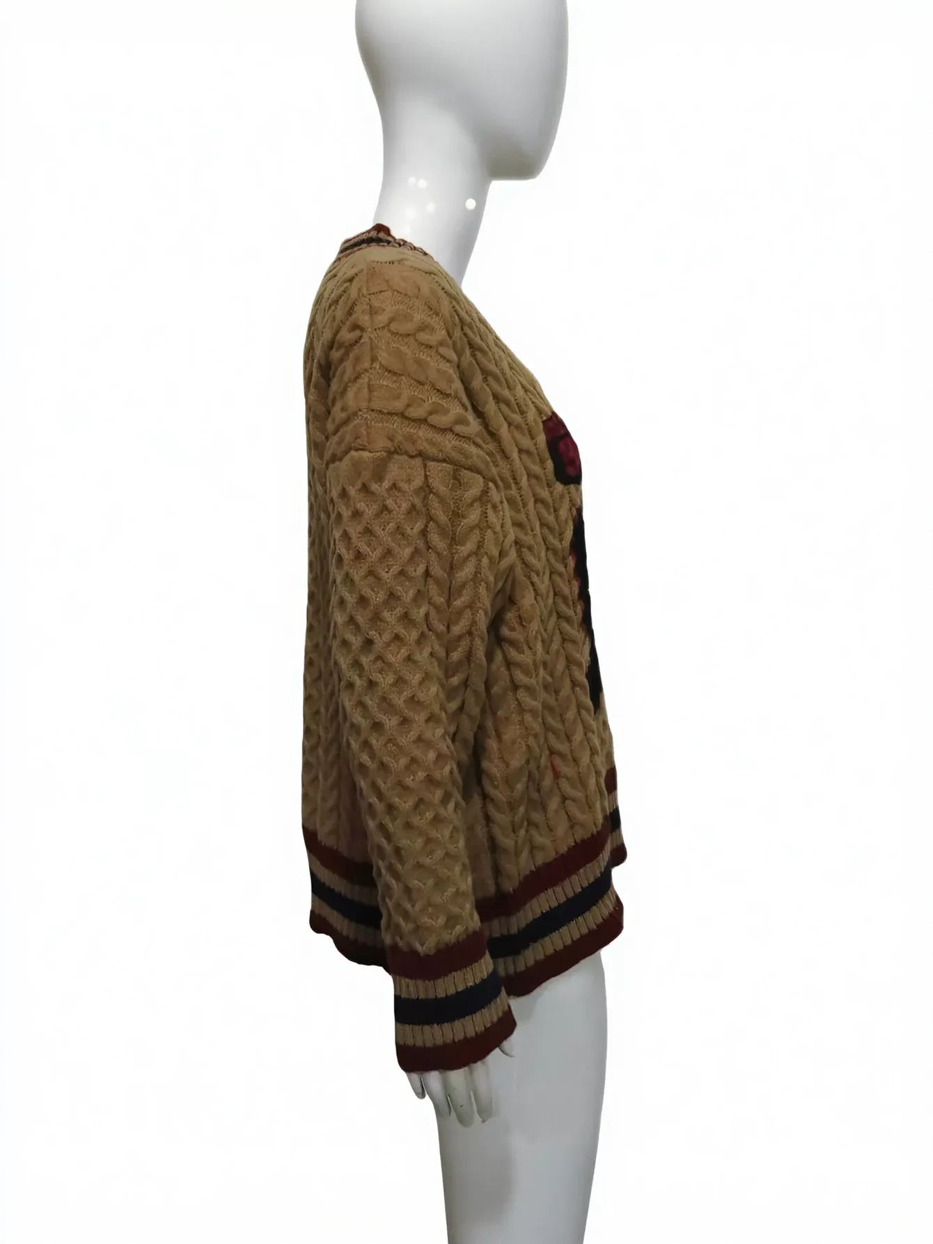 V Neck Varsity Cable Knit Sweater