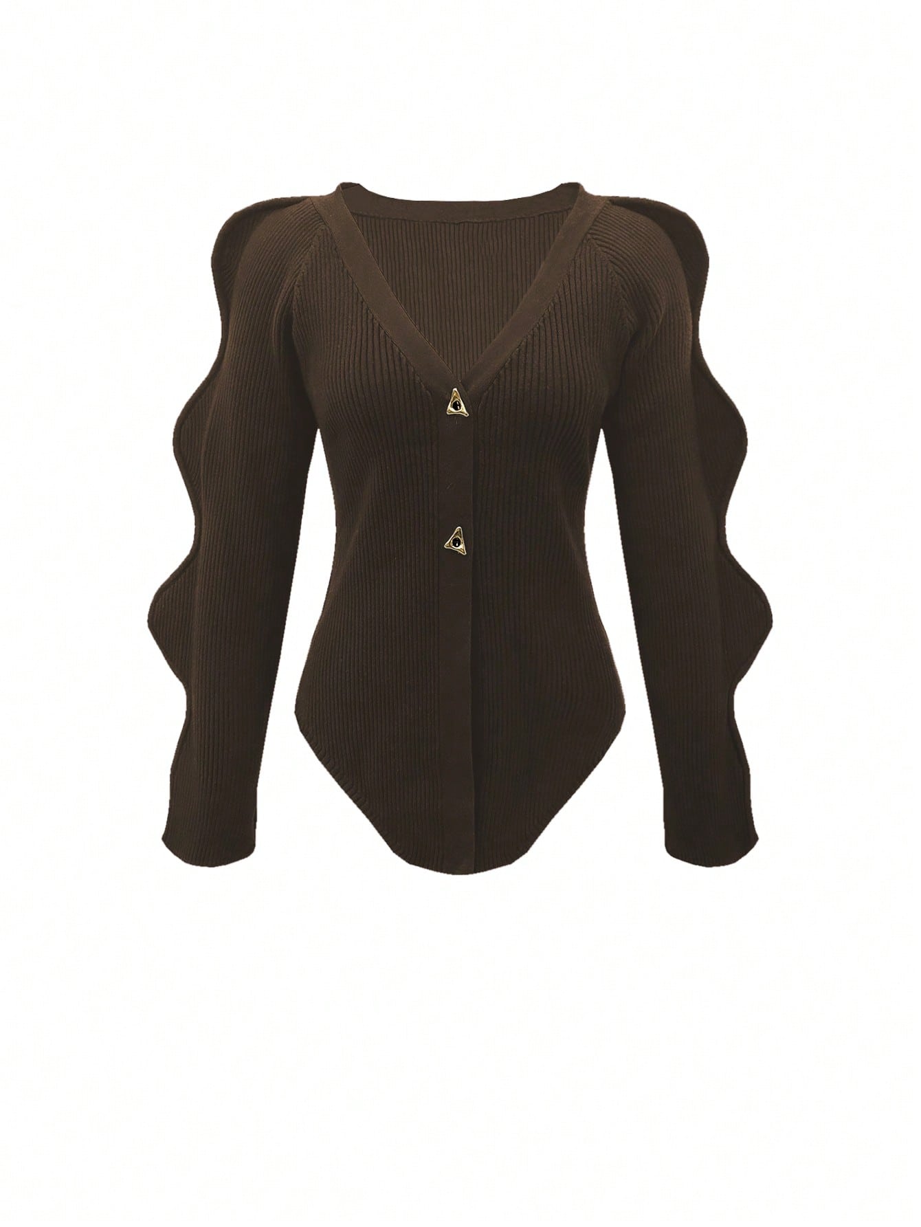 Sculptural Sleeve V Neck Cardigan