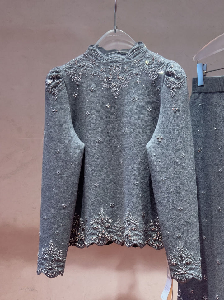 Embellished Mock Neck Knit Pullover