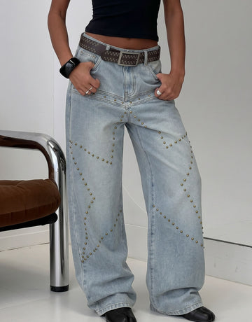 Studded Wide Leg Denim Jeans
