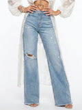 High Rise Distressed Wide Leg Jeans