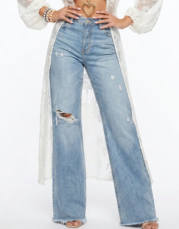 High Rise Distressed Wide Leg Jeans