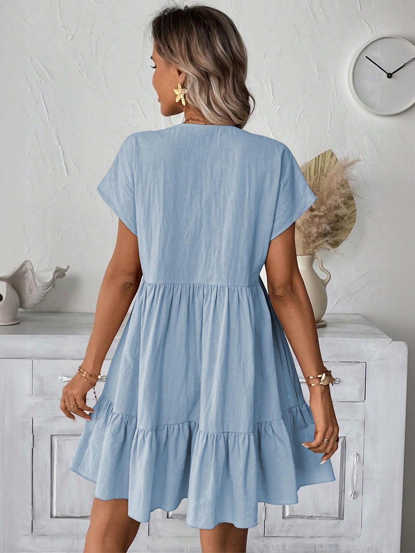 Ruffle Sleeve V Neck Mini Dress