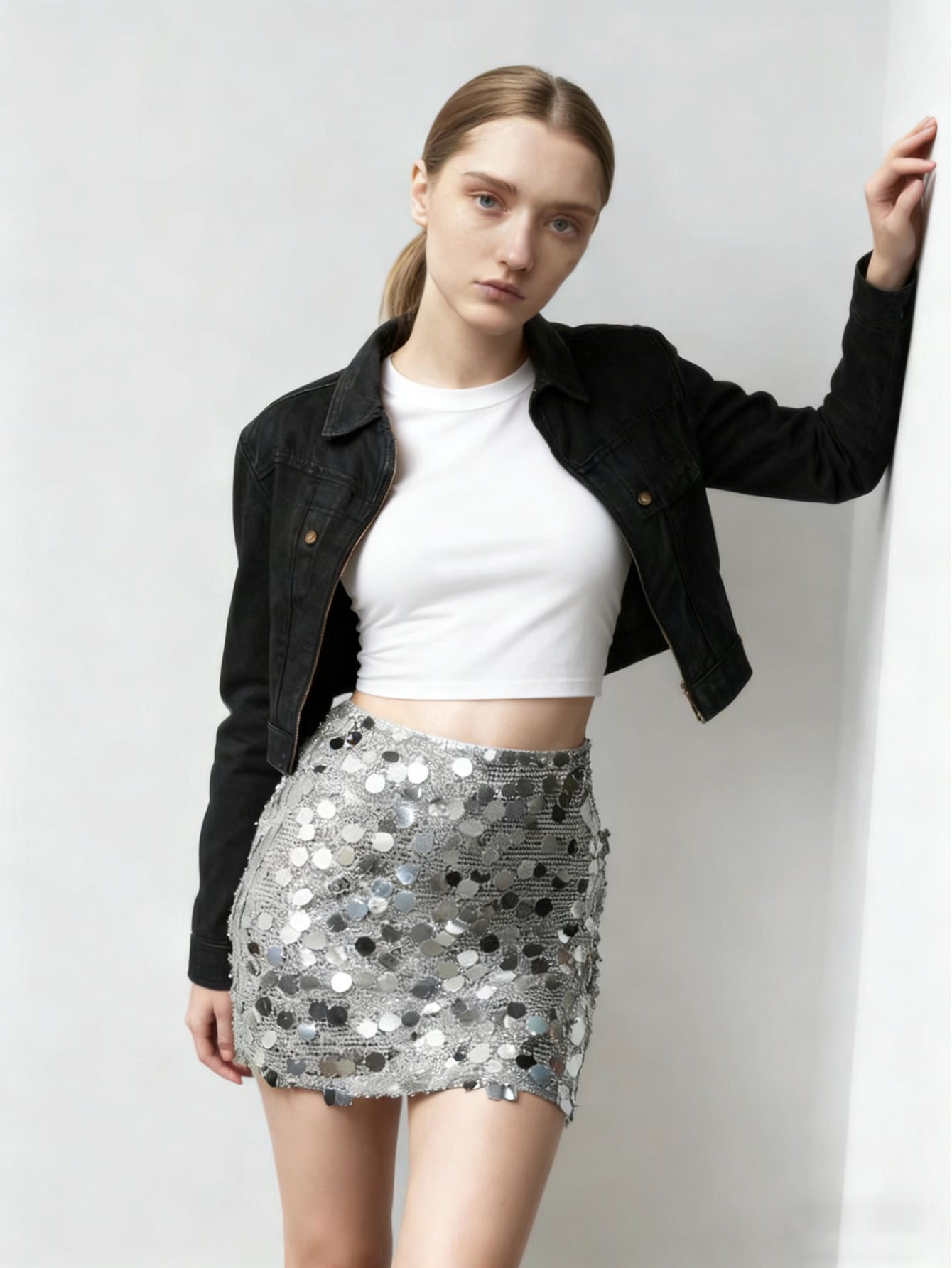 Sparkly High Waisted Sequin Mini Skirt