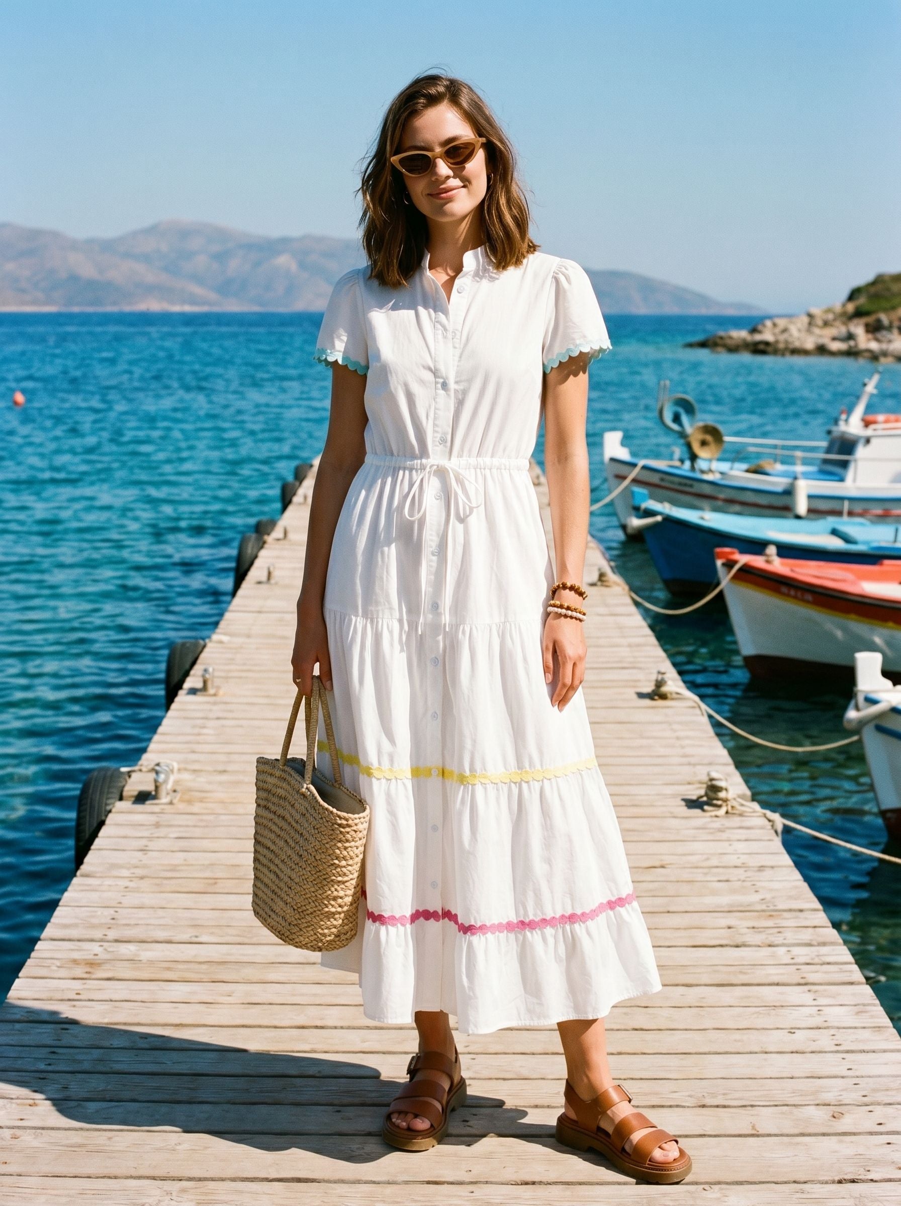 Tiered Color Trim Midi Dress