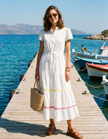 Tiered Color Trim Midi Dress