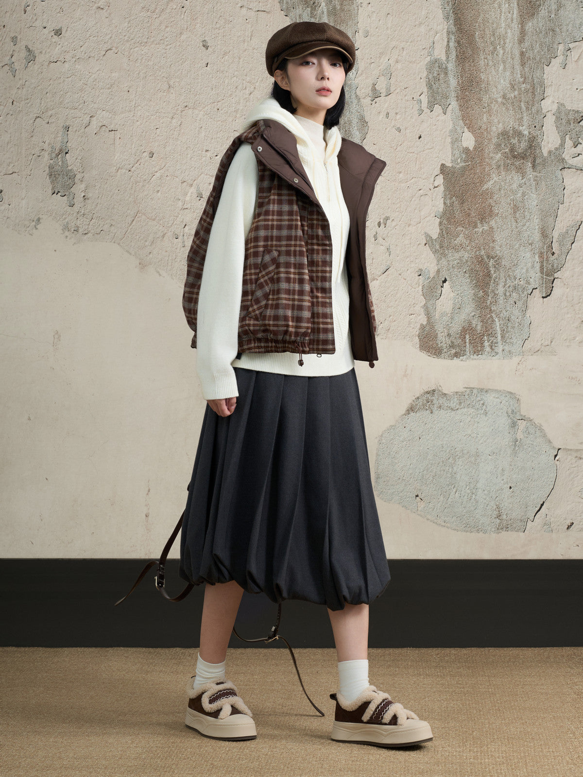 High Waisted Pleated Bubble Skirt