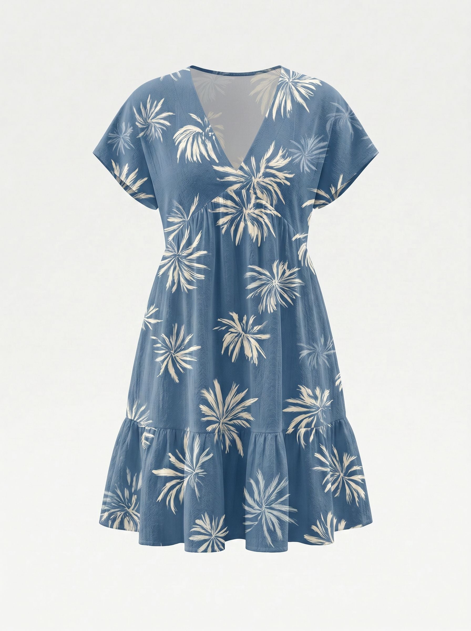 Floral Print V Neck Tiered Babydoll Mini Dress