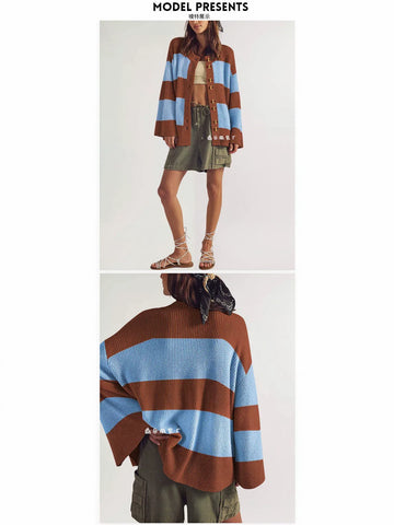 Oversized Striped Button Down Cardigan