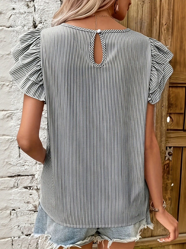 Ruffled Sleeve Striped Chiffon Blouse