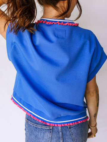 Polo Collar Ruffle Trim Preppy T-Shirt