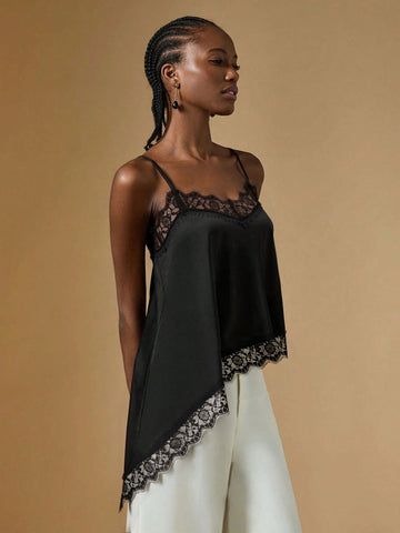 Elegant Lace Trim Satin Camisole