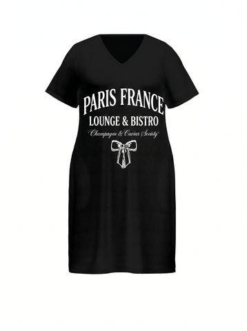 Casual Graphic V Neck T-Shirt Dress
