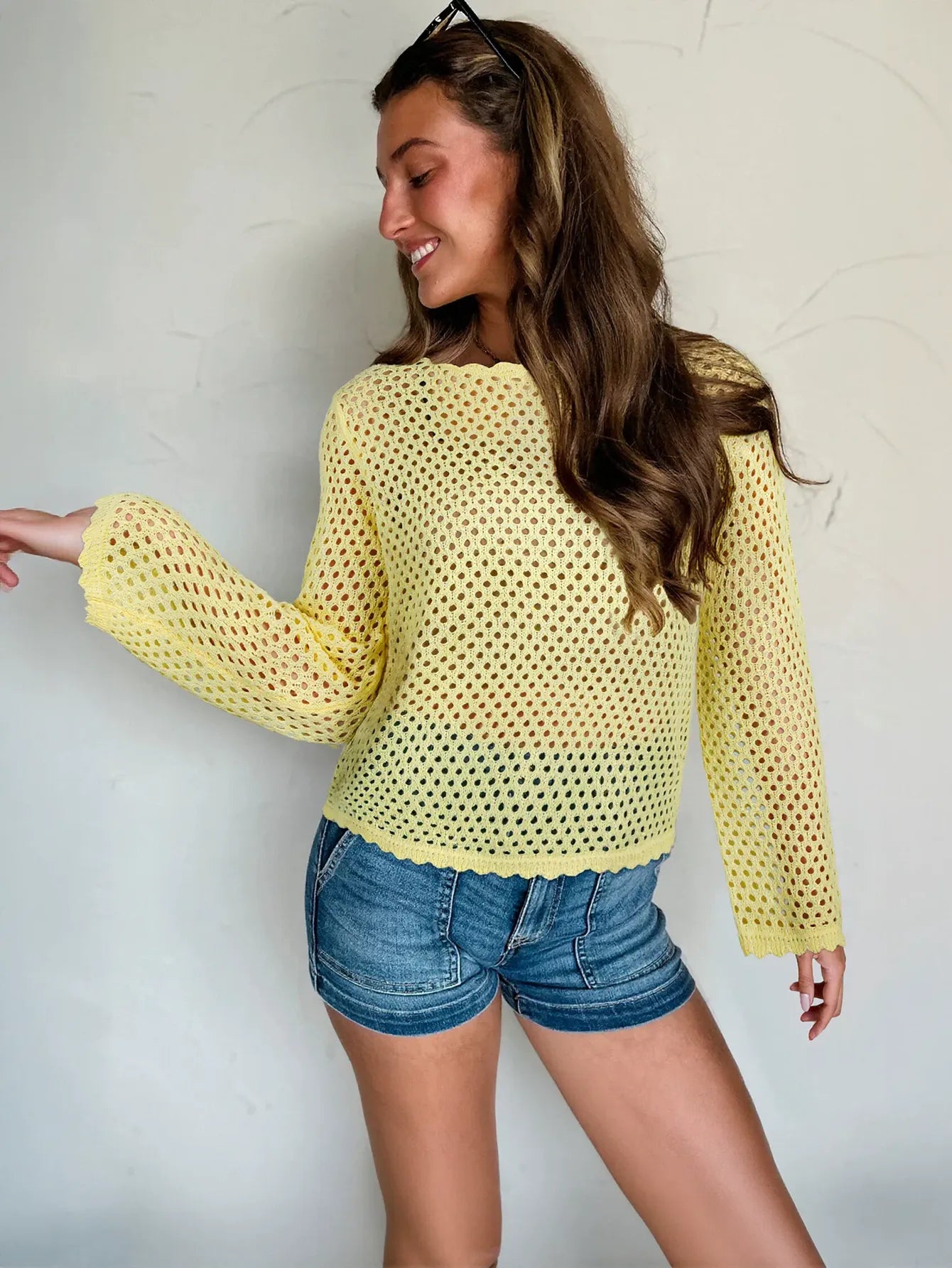 Yellow Open Knit Crochet Sweater
