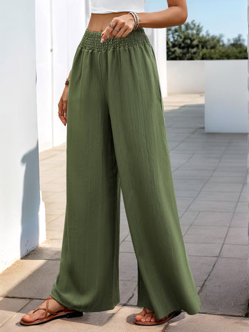 Elastic-Waist Wide-Leg Breezy Casual Pants