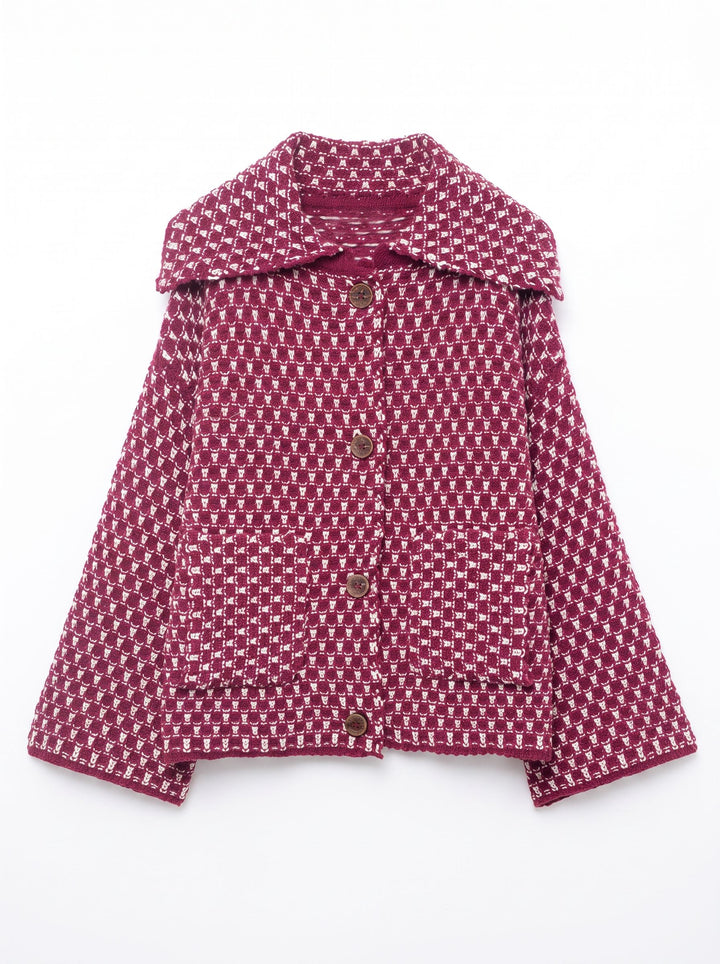Textured Oversized Collar Button Up Jacket