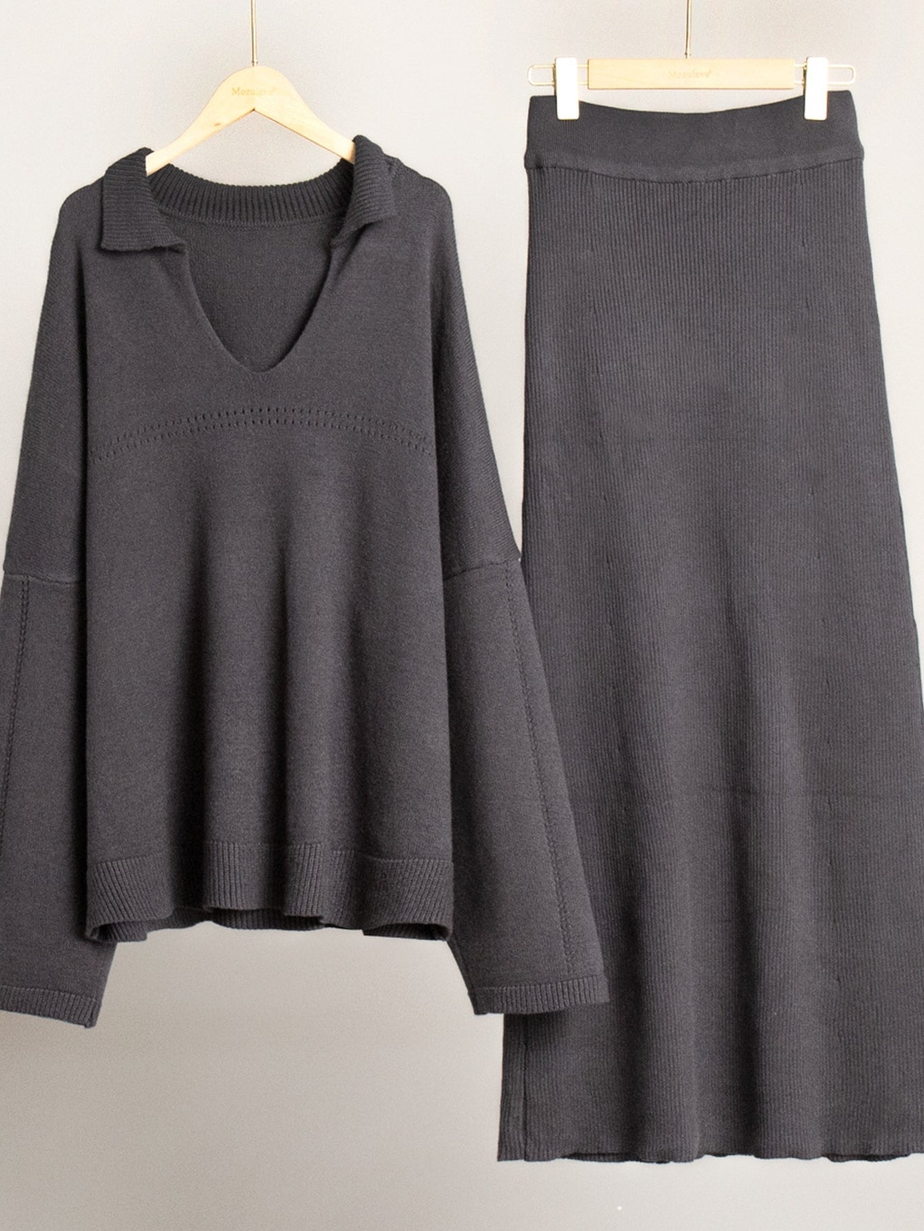 Cozy Collared Knit Sweater Skirt Set