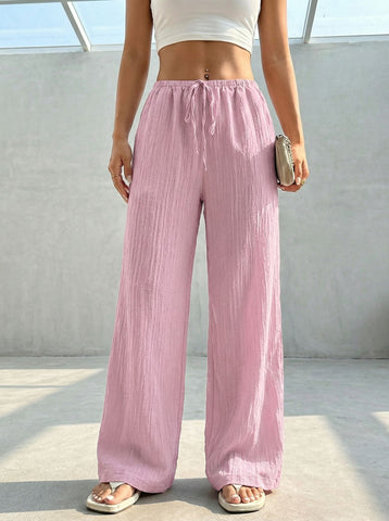 Pleated Drawstring Wide-Leg Pants-Multicolor
