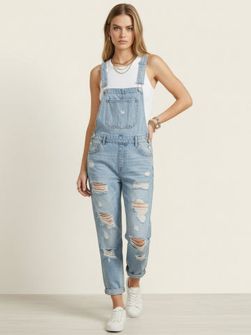 Non Stretch Denim Harem Overalls