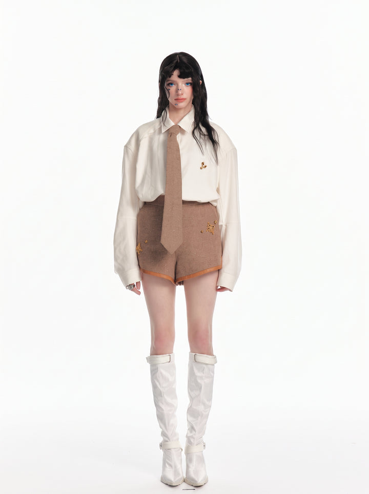 Embellished Wool Blend Lounge Shorts