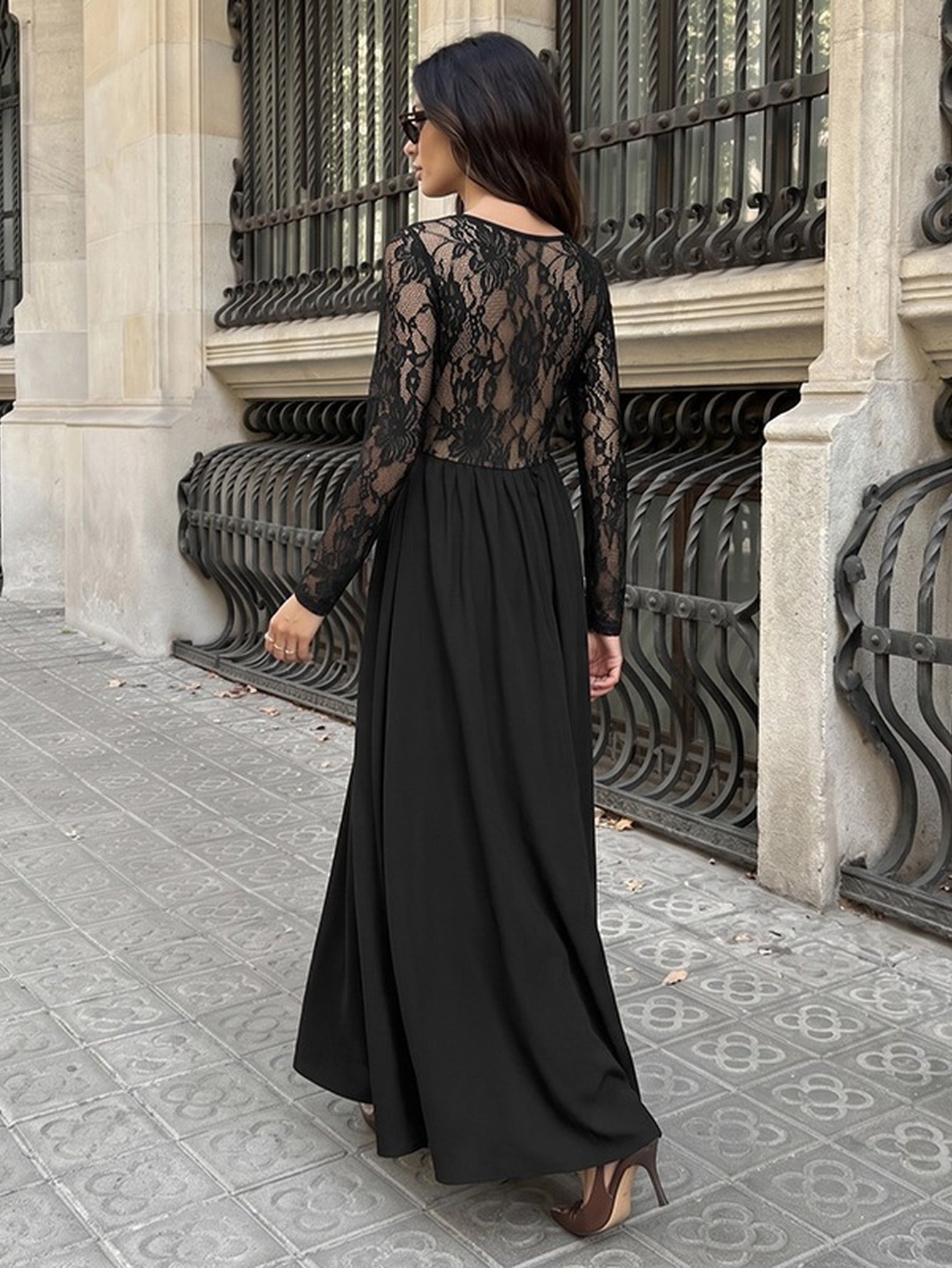 Elegant Lace Sleeve Square Neck Dress
