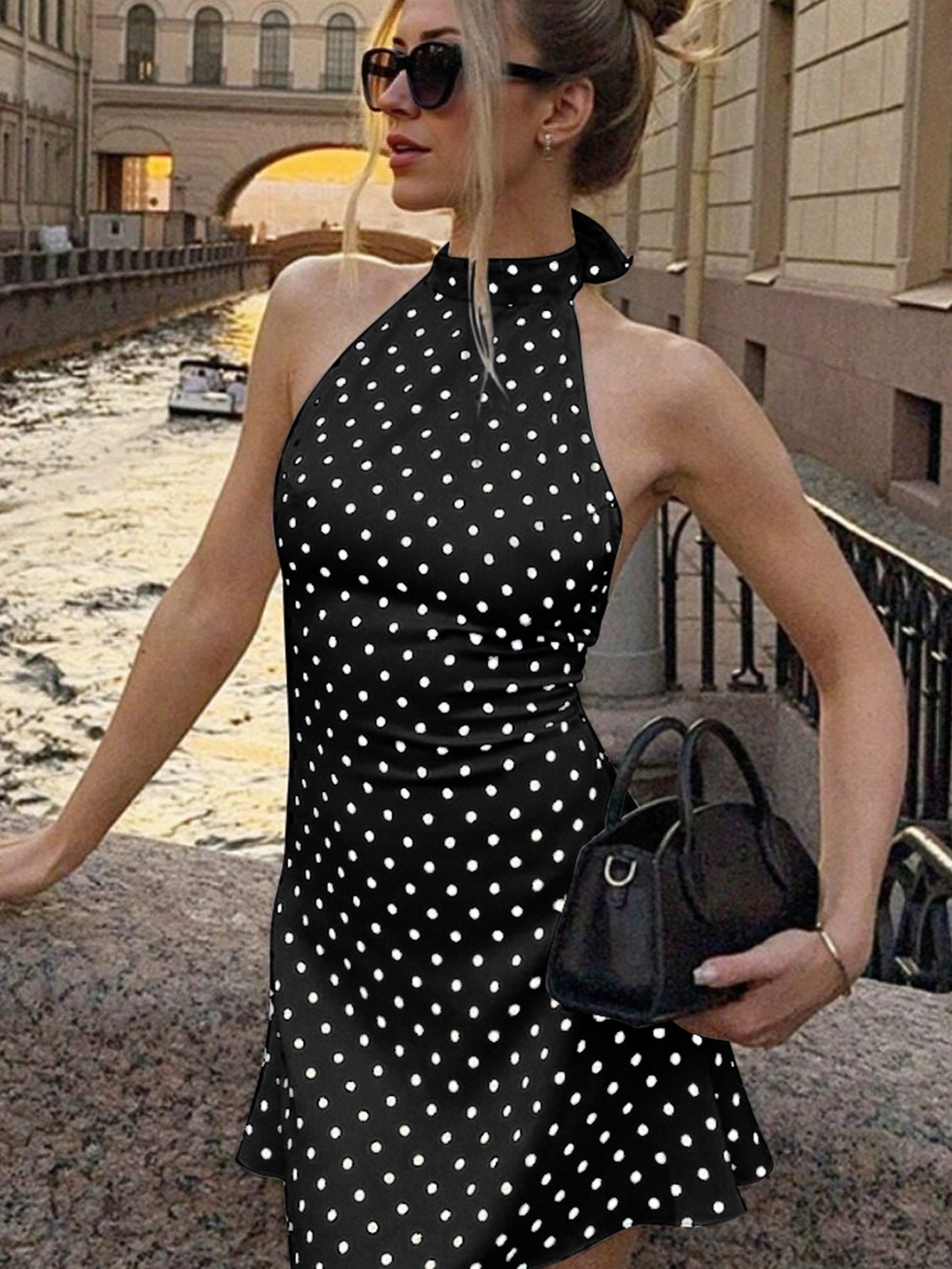 Polka Dot Halter Mini Dress