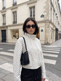 Polka Dot Cropped Stand Collar Jacket