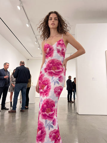 Theresa Vigil's Pink Peony Print Maxi Dress