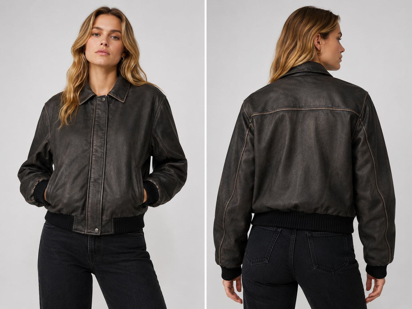 Distressed Oversized Vintage Leather Bomber Jacket