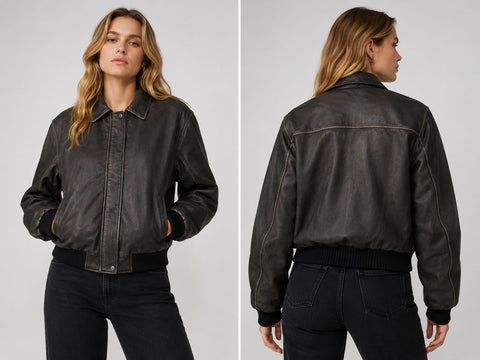 Distressed Oversized Vintage Leather Bomber Jacket