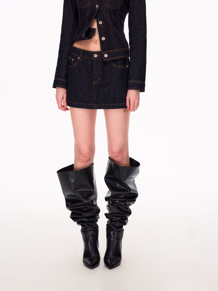 Low Rise Slim Fit Denim Skirt