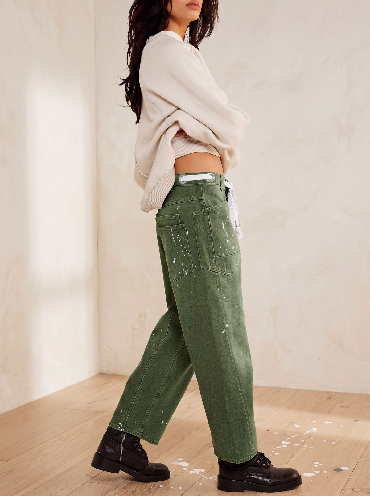 Distressed Drawstring Waist Boyfriend Jeans