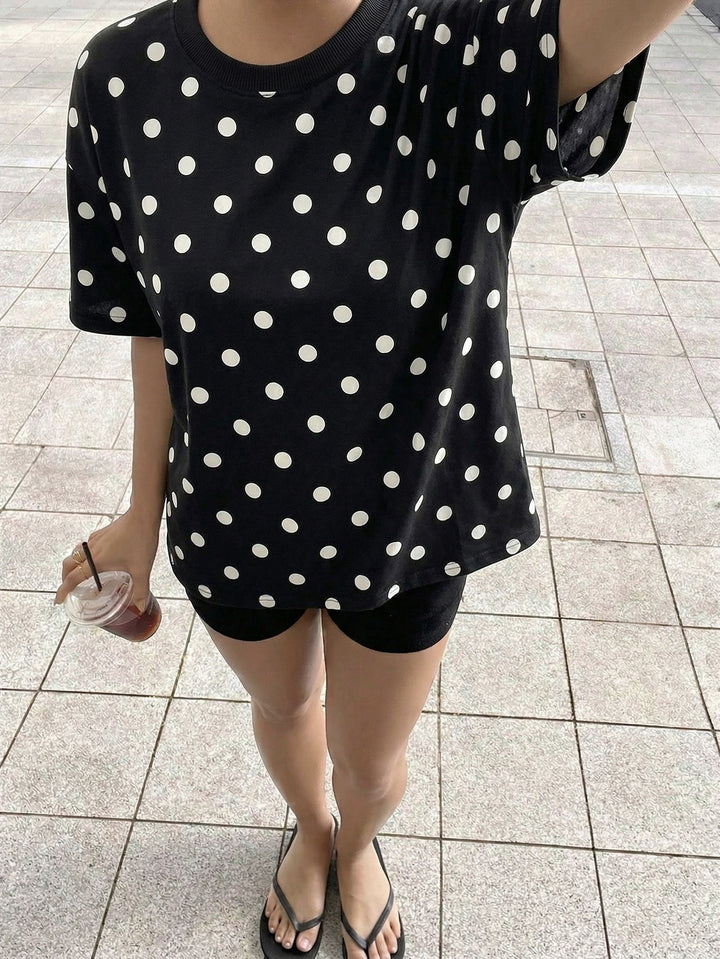Oversized Polka Dot Graphic T-Shirt