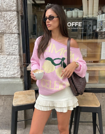 Off Shoulder Graphic Print Sweater
