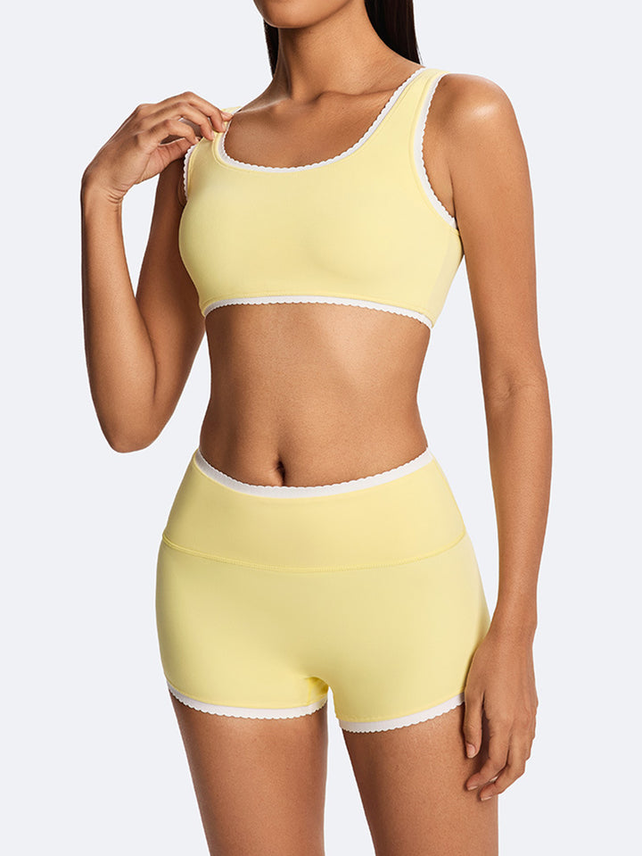 High Waisted Scallop Trim Yoga Shorts