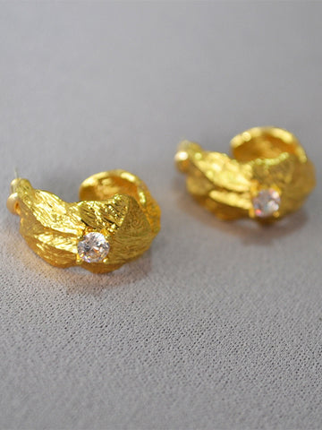 Textured Gold Cubic Zirconia Hoop Earrings