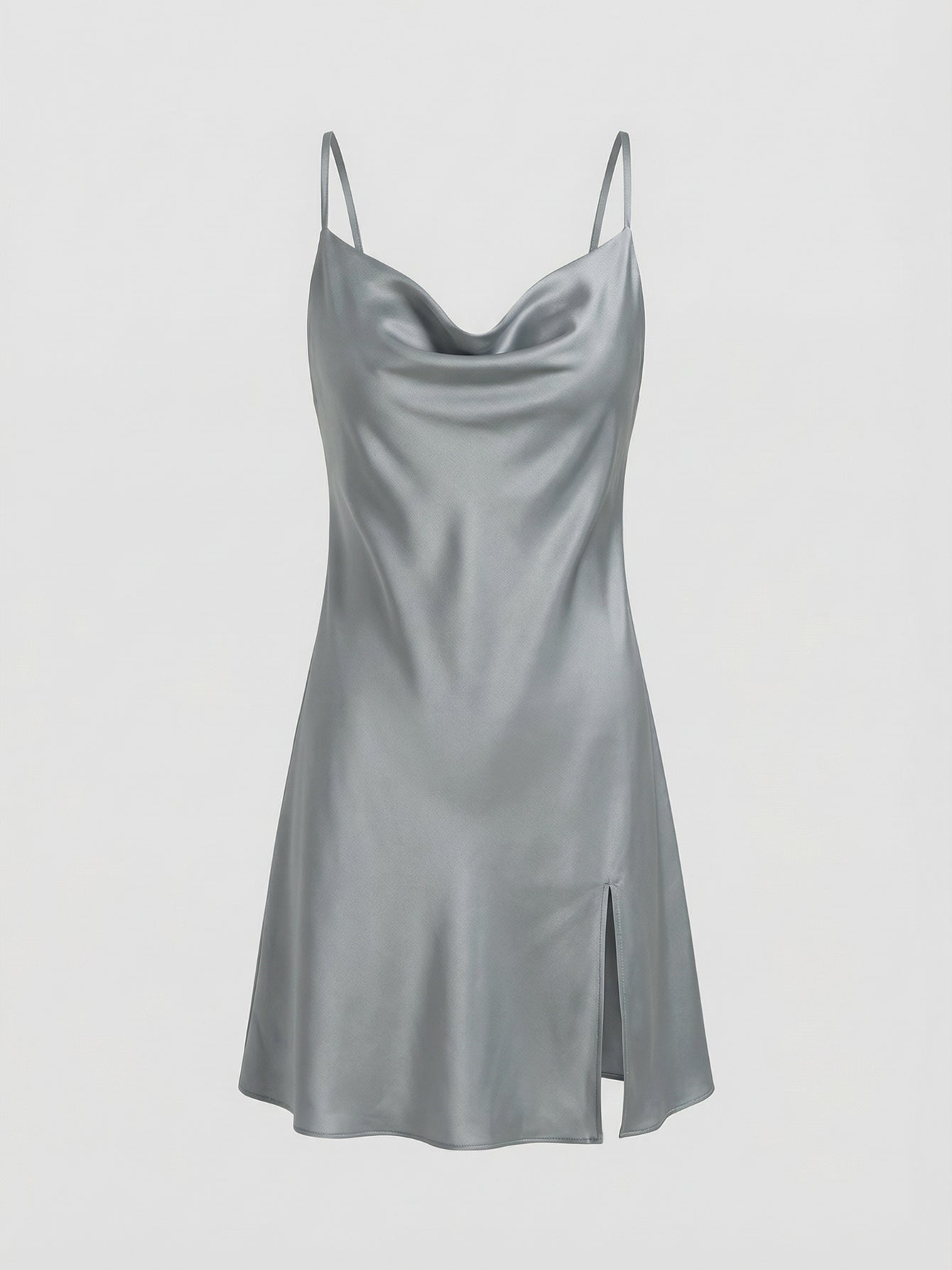Satin Cowl-Neck High-Slit Sexy Nightgown