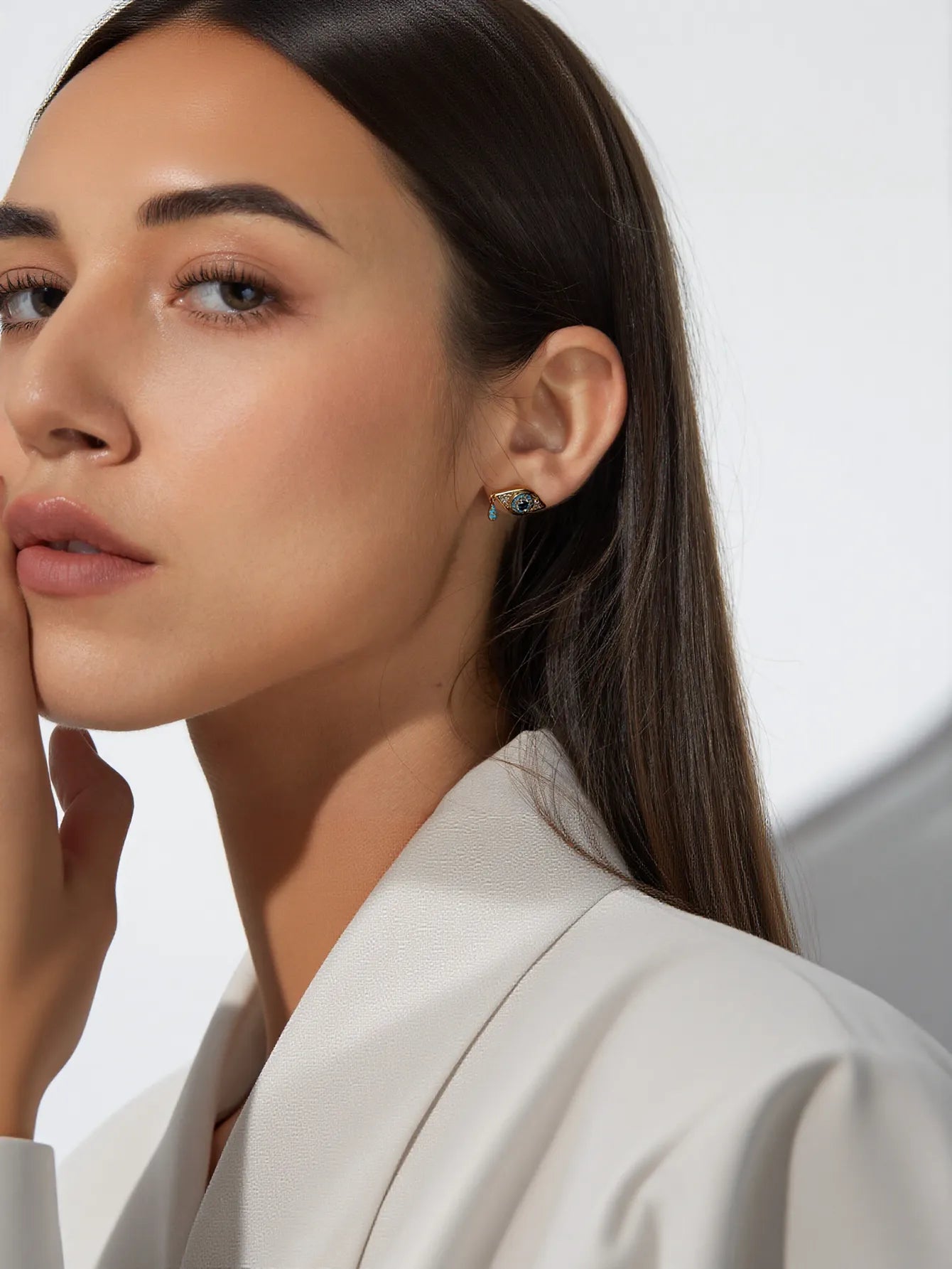 Dainty Gold Evil Eye Stud Earrings