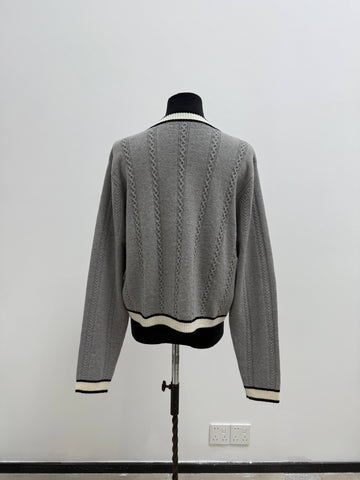 Contrast Trim Cable Knit Cardigan