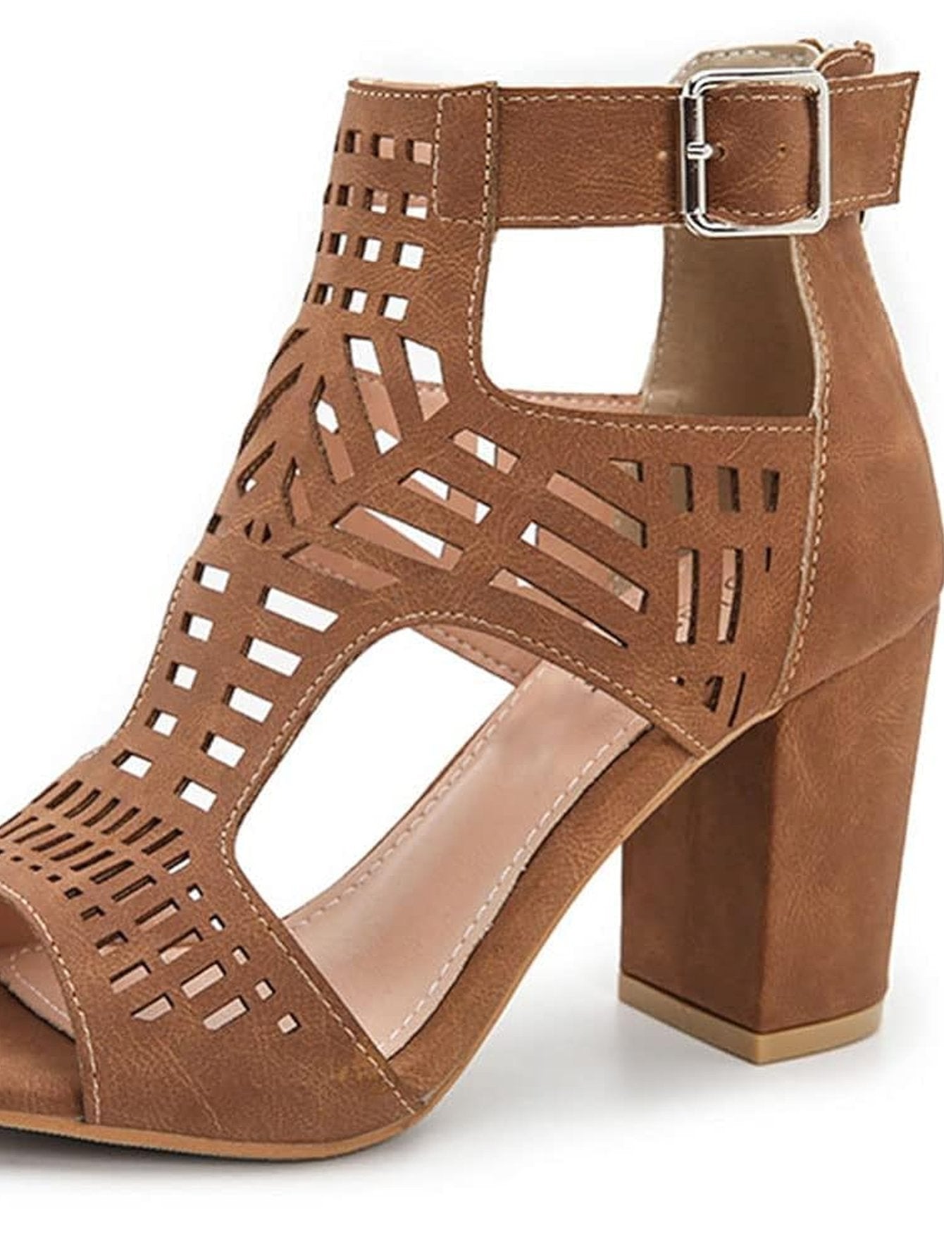 Cut-out Design Ankle Strap Sleek Sandals-Brown